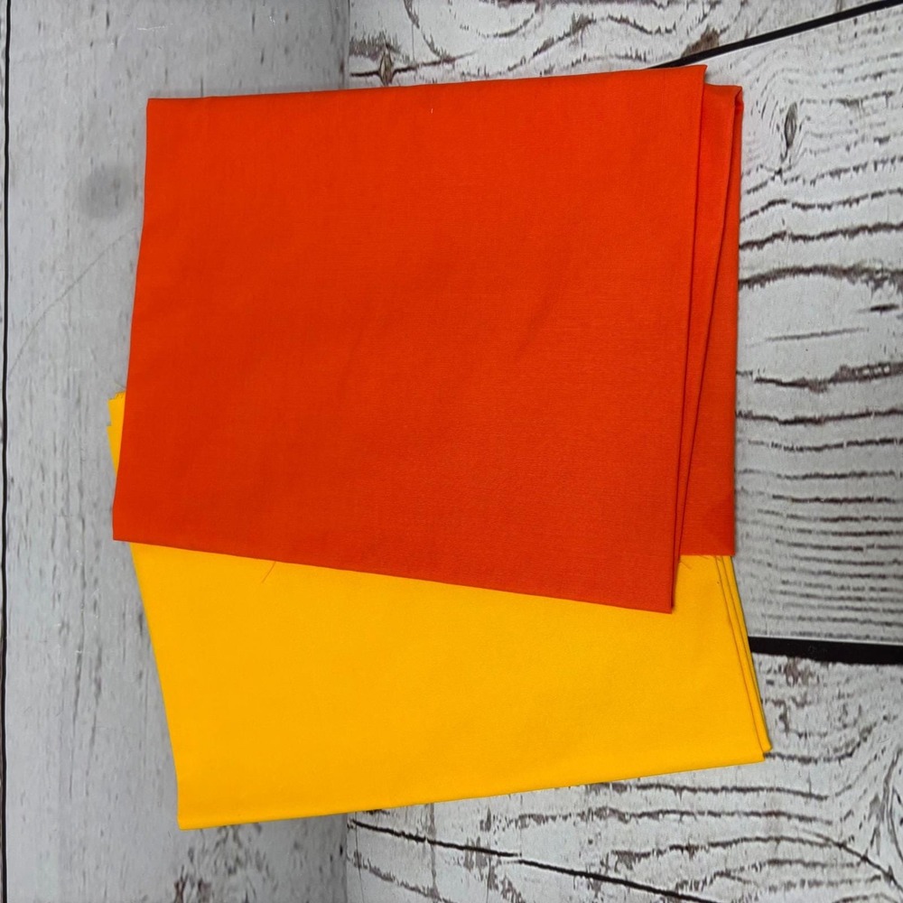 Orange and Yellow Solid Cotton Fabric Remnants Quilting Crafting Lot 2 Pieces